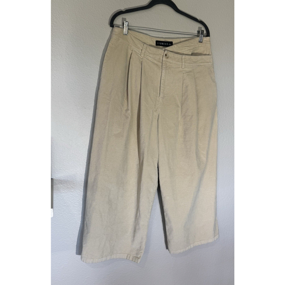 Lioness Women’s Wide Leg Corduroy Pants Beige Size L High-rise Pleated Trousers - Picture 3 of 12